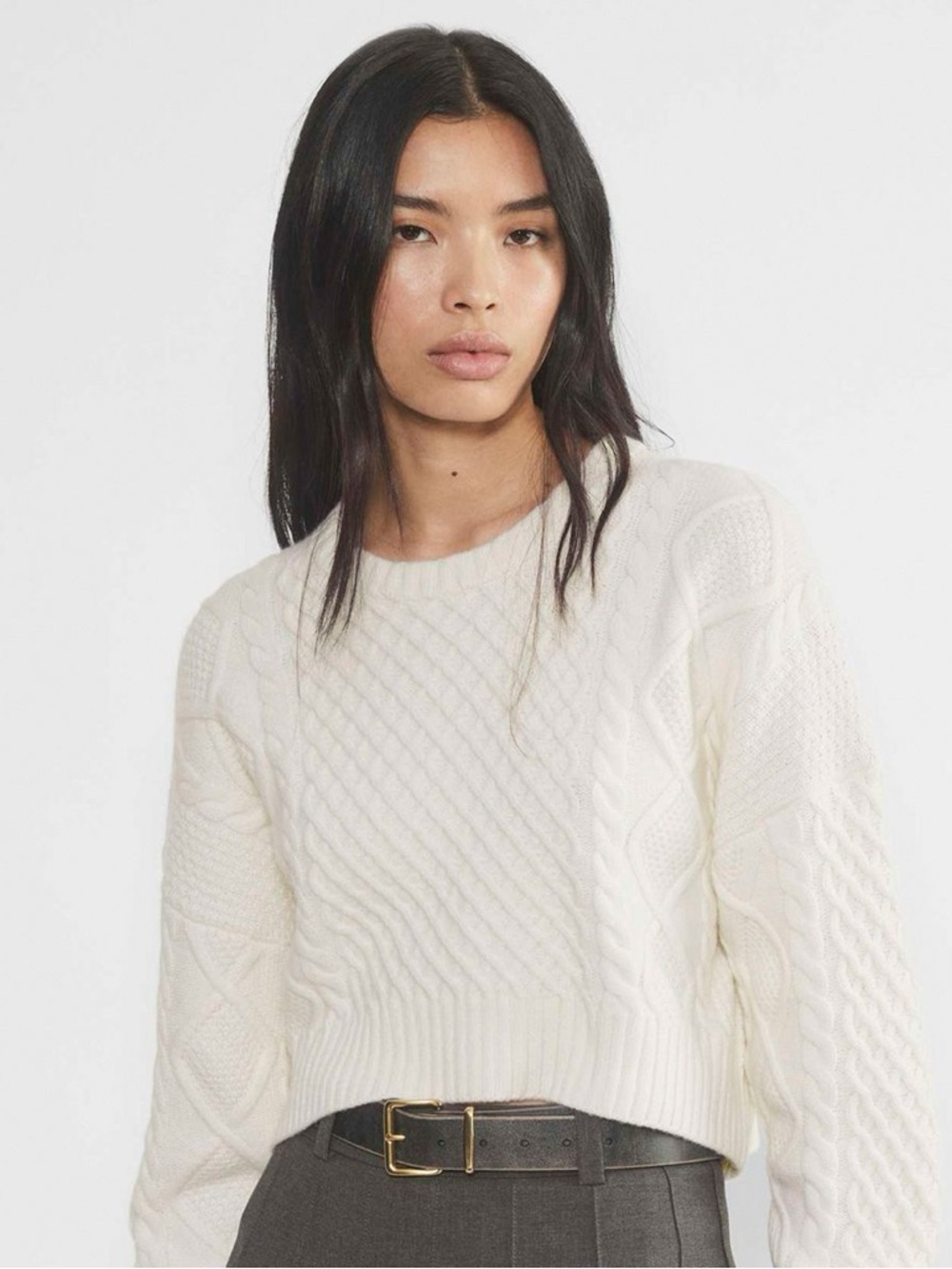 Aritzia Sunday Best Cream Cable Knit Cropped Sweater